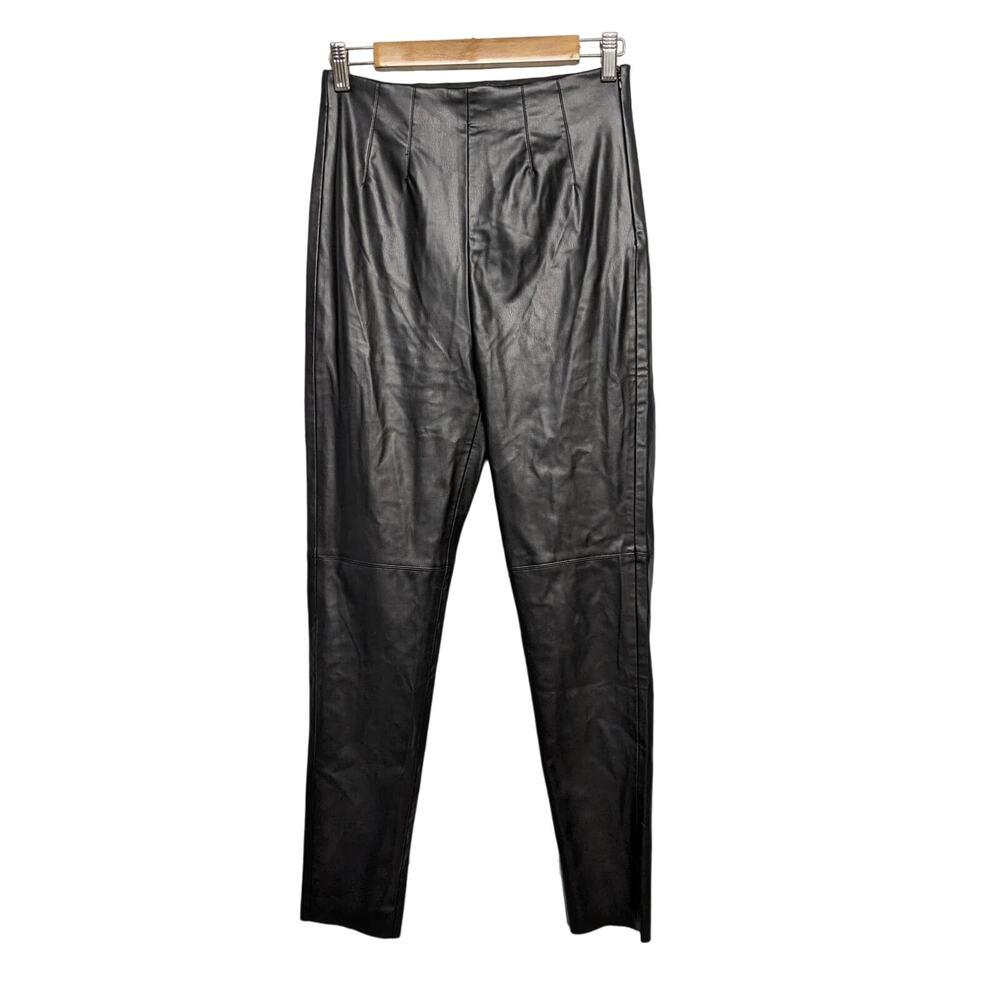 Zara Women Black Faux Leather Vegan Leather Zip Up Slim Taper Leg Pants Sz M